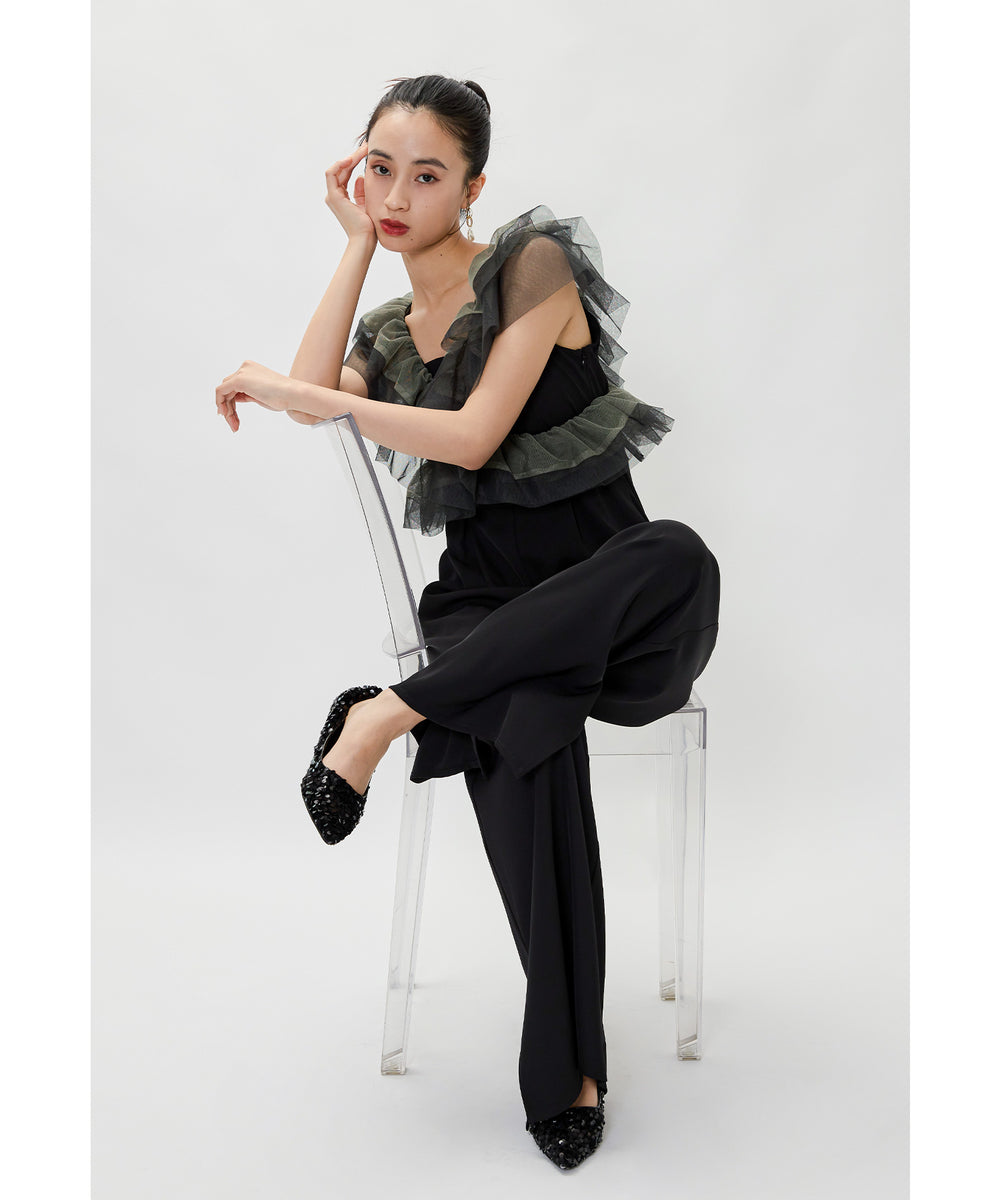 フリルオールインワンパンツ 2点セット ビスチェ ボレロ パンツドレス
