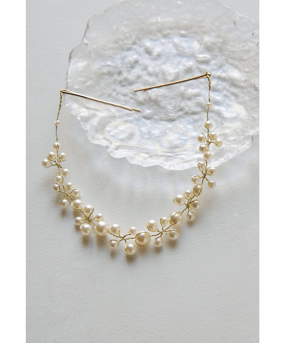 niku【前撮りセット】レースドレス　パールヘアアクセ ボリュームパールヘッドドレス 結婚式 二次会 同窓会 お呼ばれ