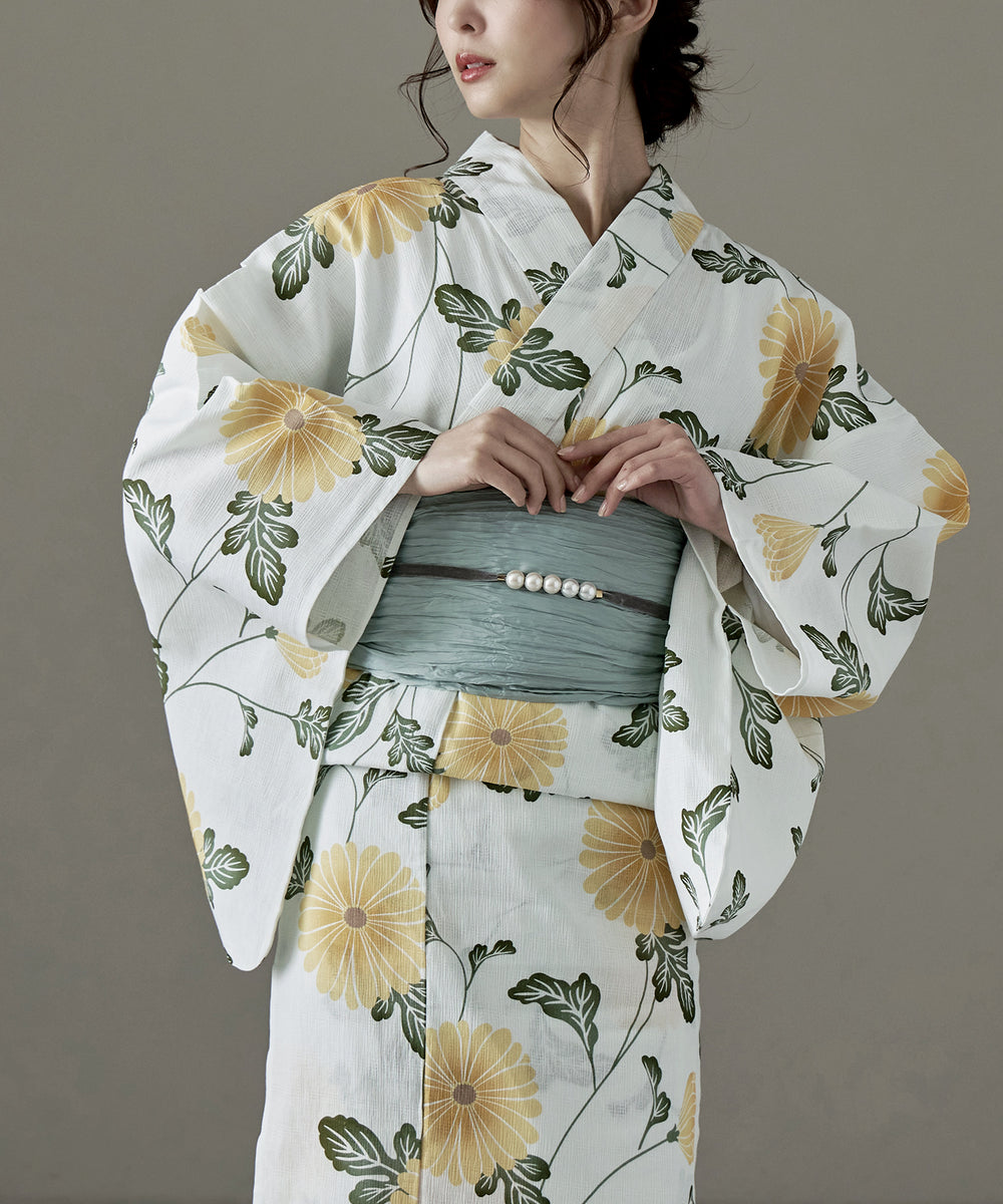 衿秀 浴衣 日本製 綿麻浴衣　半幅兵児帯セット 花夏衣浴衣　仕立て上がり浴衣 Amazon | [asaka] 綿麻仕立て上がり浴衣＋しわ兵児帯 2点セット