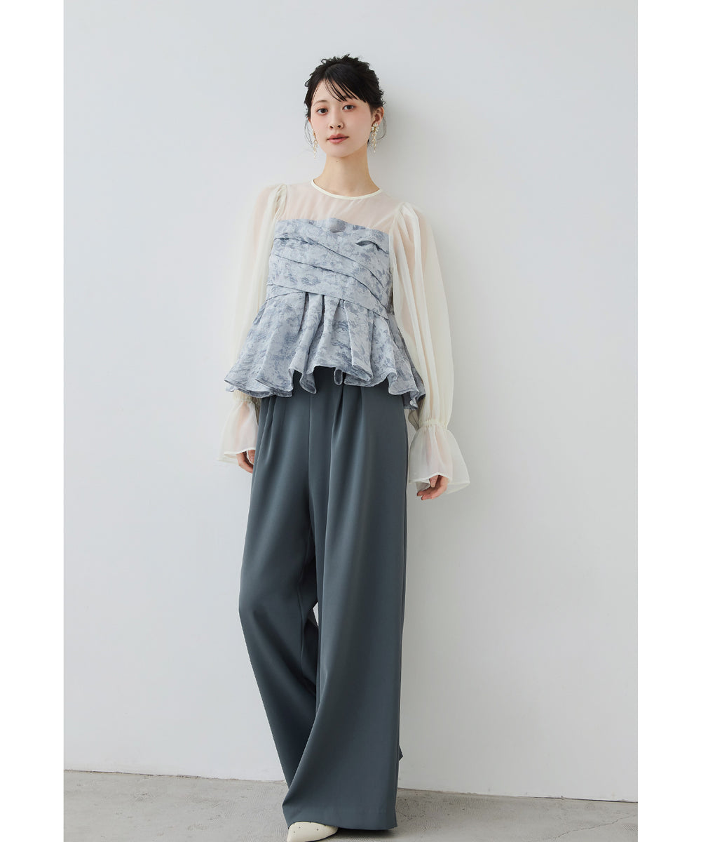 ジャガードペプラムパンツドレス 2点セット セパレート セットアップ