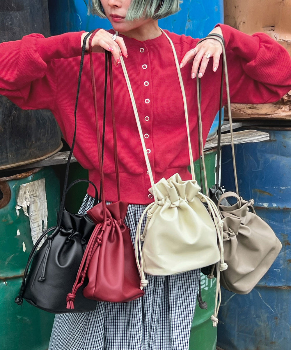2way フェイクレザー巾着バッグ｜ショルダーバッグ - Fashion Letter