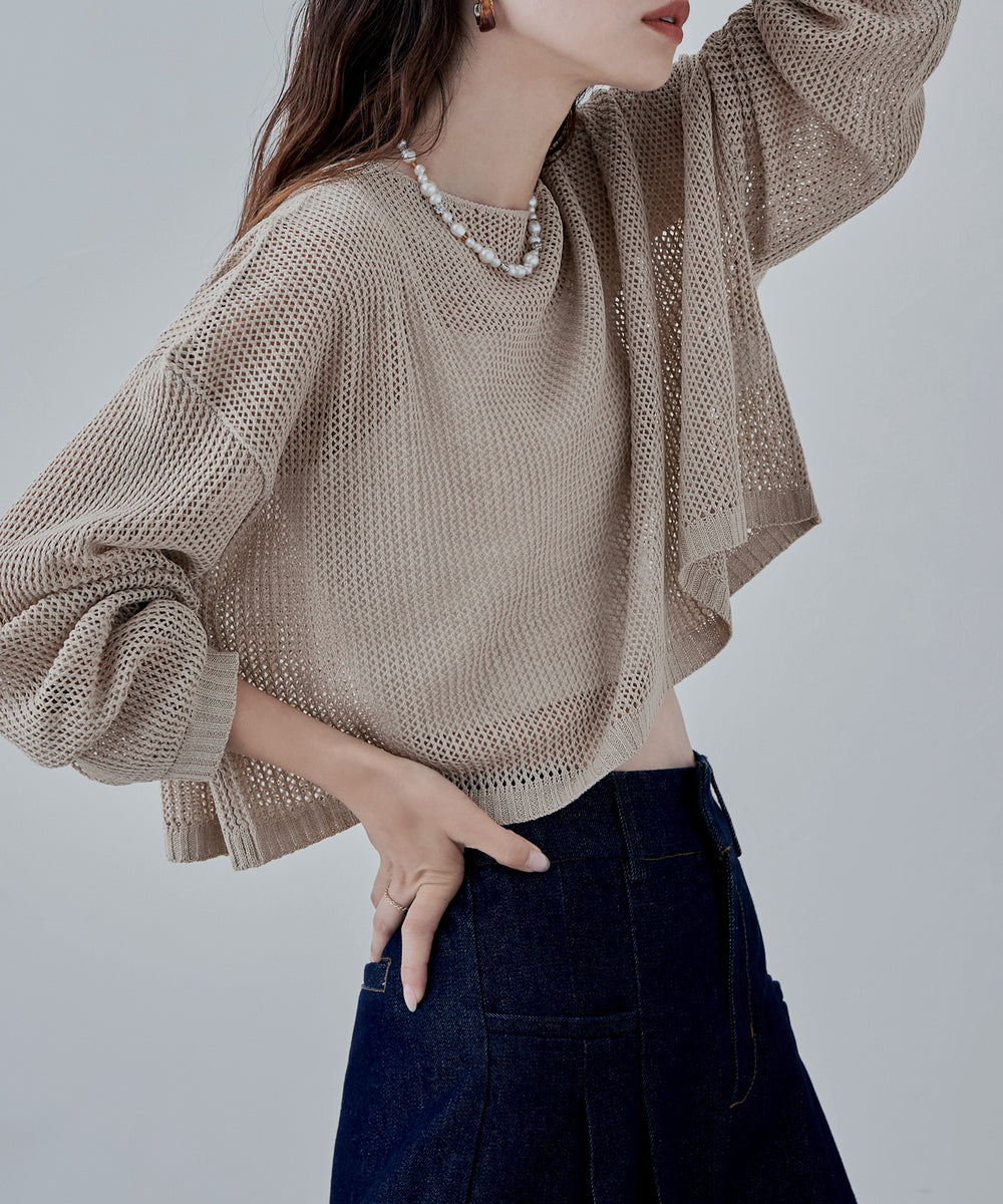 AKIRA NAKA クロシェニットドロップショルダートップ クロップドクロシェニットプルオーバー｜ニット - etoll.