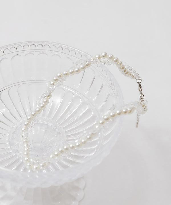 niana ビーズ×パールツイストショートネックレス シルバー