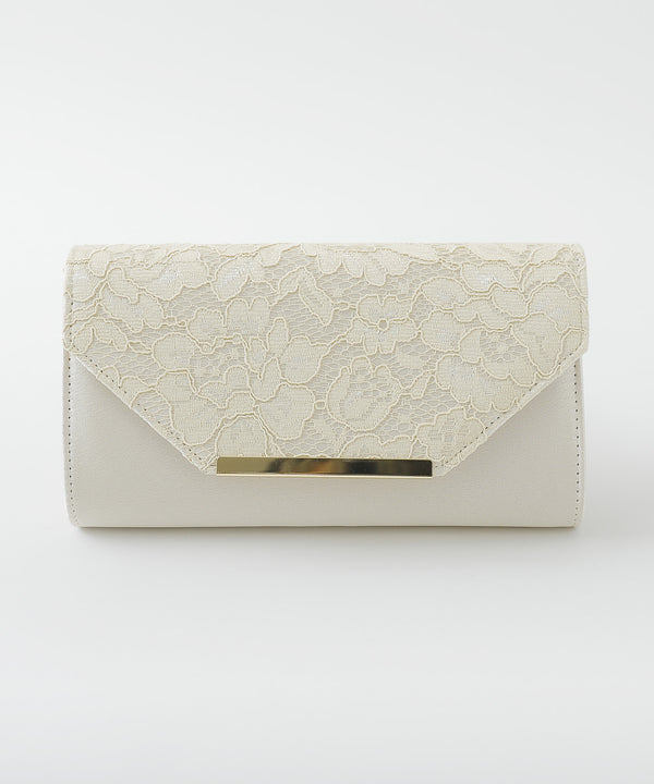 niana レース使いサテンクラッチバッグ ベージュ