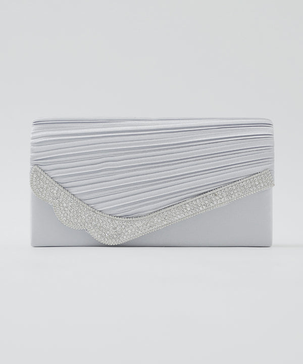 niana アシンメトリープリーツクラッチバッグ シルバー