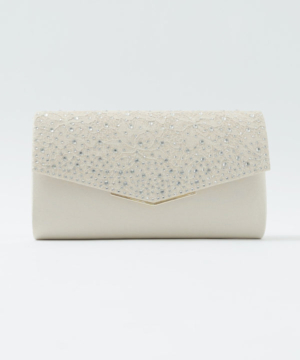 niana ラインストーンレースクラッチバッグ ベージュ