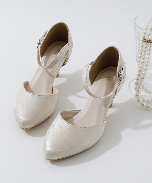 niana シャイニーサテンストラップ付パンプス ベージュ