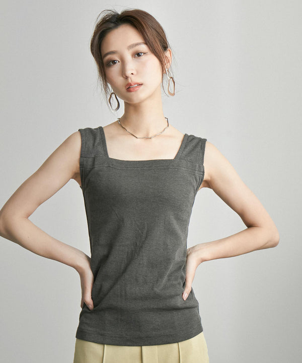 Fashion Letter ブラ紐隠しインナータンクトップ チャコールグレー