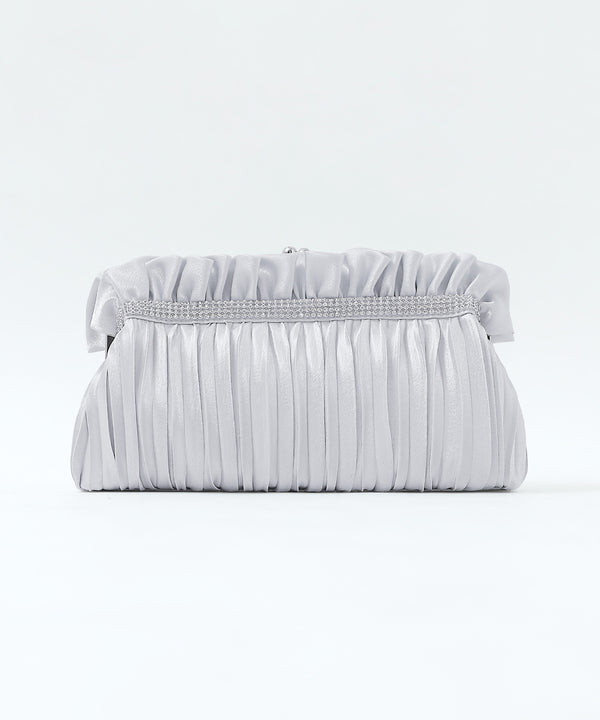 niana フリルプリーツがま口クラッチバッグ シルバー