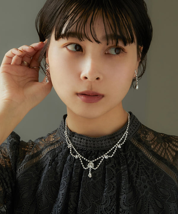 niana ビジューショートネックレスイヤリングセット シルバー