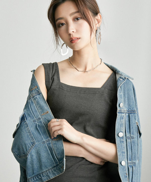 Fashion Letter ブラ紐隠しインナータンクトップ チャコールグレー