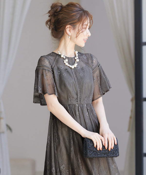 niana レース×レーステープデザイン ドレス チャコール