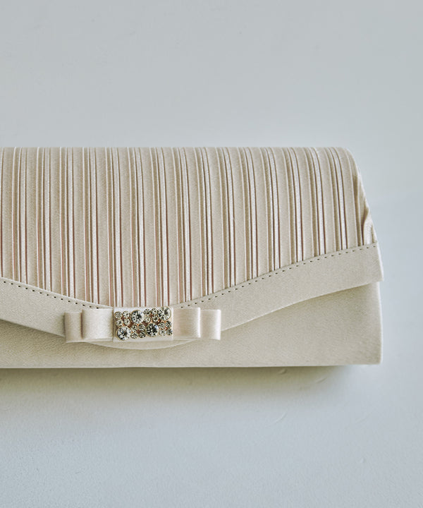 niana センターリボンプリーツパーティーバッグ ベージュ