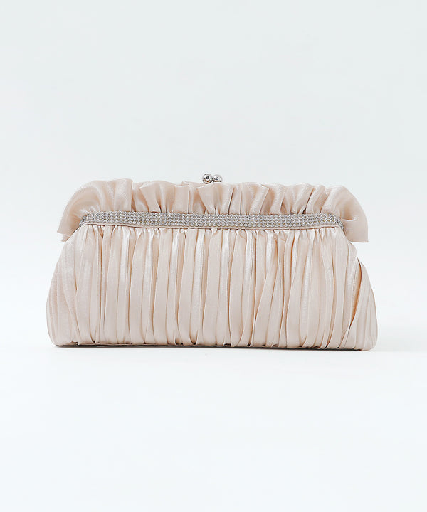 niana フリルプリーツがま口クラッチバッグ ベージュ