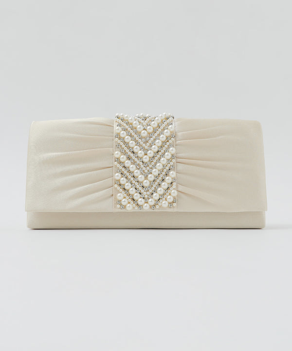 niana パール&ビジュークラッチバッグ ベージュ