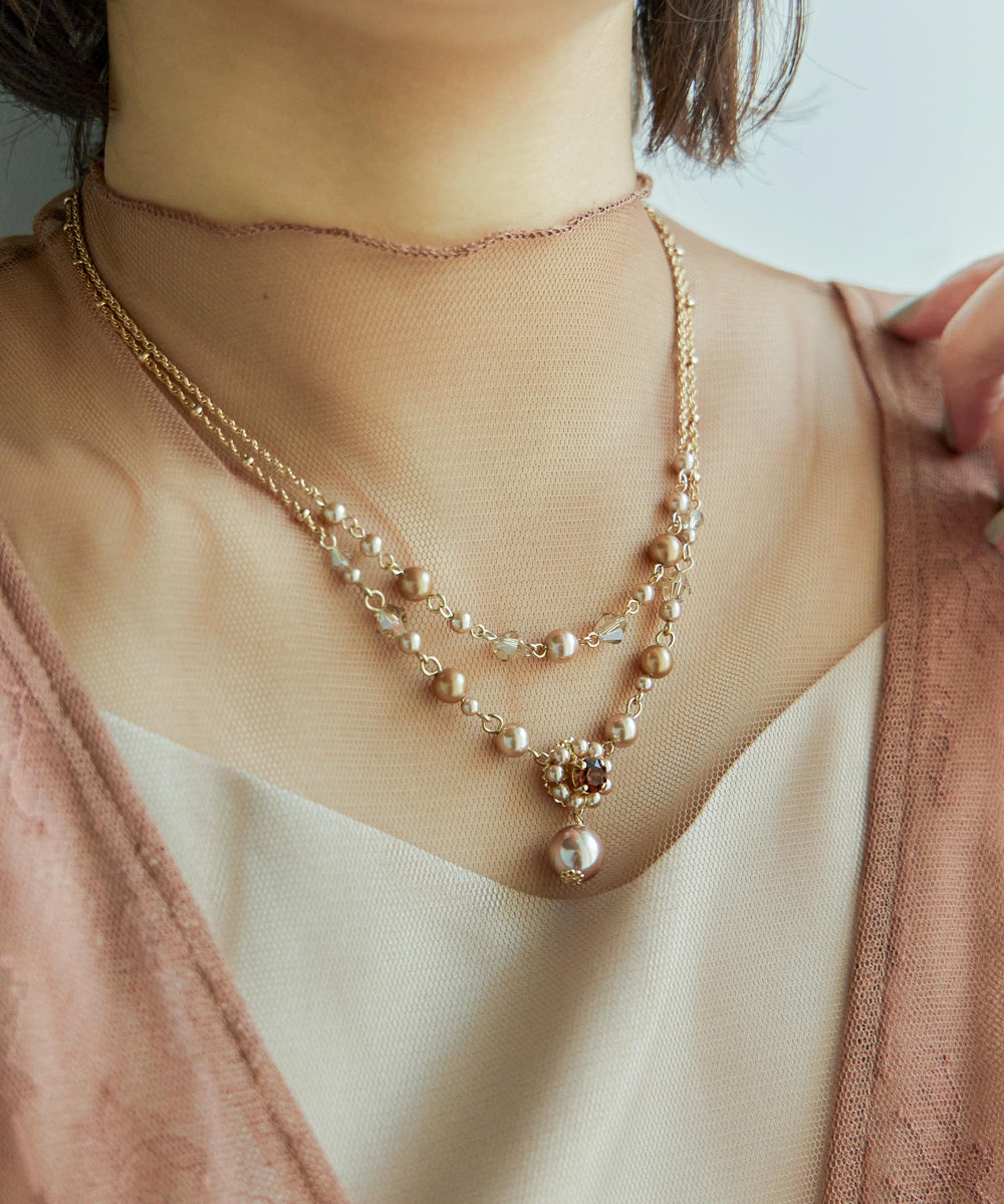 （お得な特別割引価格） カラーストーンビジューパール2連ネックレス｜ネックレス niana - ネックレス・ペンダント