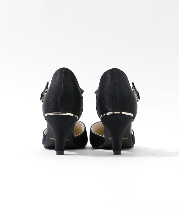 niana シャイニーサテンストラップ付パンプス ブラック