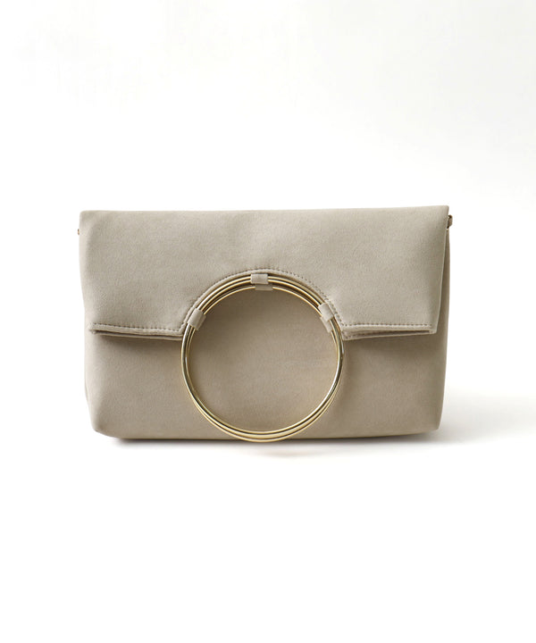 niana ソフトスウェード風サークルリング使いクラッチバッグ ベージュ