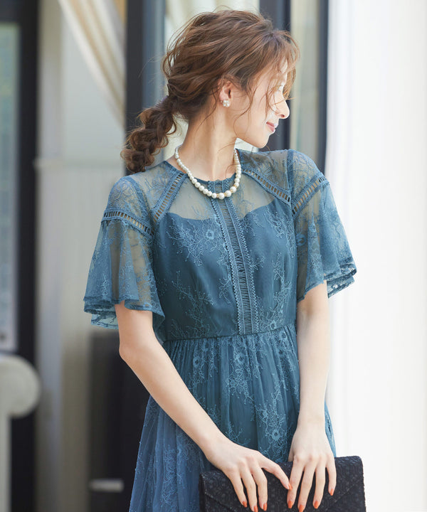 niana レース×レーステープデザイン ドレス ブルーグレー