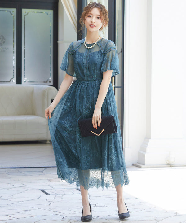niana レース×レーステープデザイン ドレス ブルーグレー
