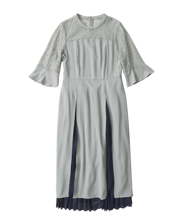 niana レース×シフォン インナープリーツドレス ライトグレー