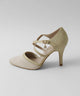 niana シャイニー異素材使いクロスストラップパンプス  ベージュ