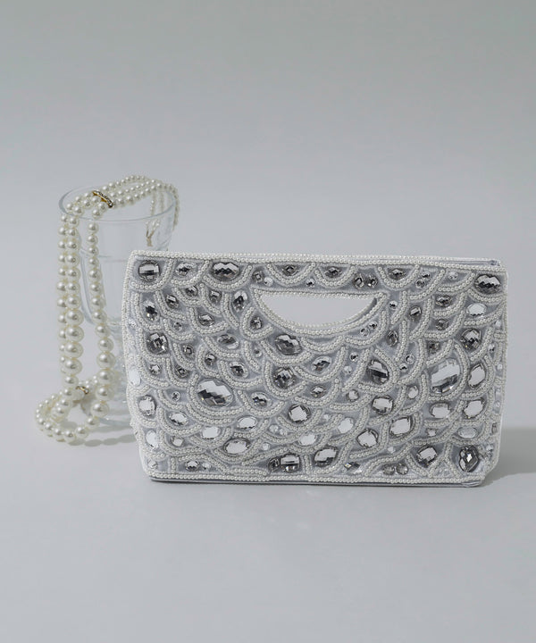 niana ストーンビジューハンドバッグ シルバー