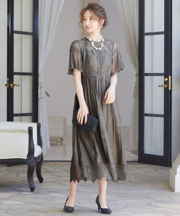 niana レース×レーステープデザイン ドレス チャコール