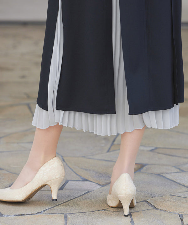 niana レース×シフォン インナープリーツドレス
