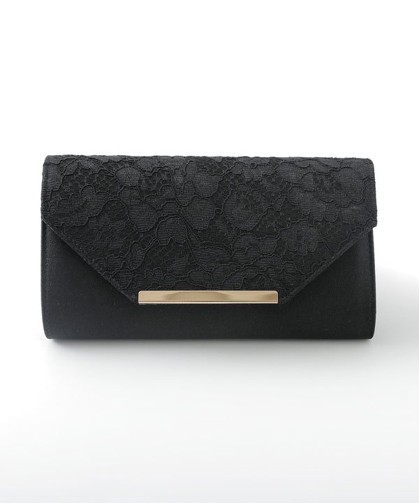 niana レース使いサテンクラッチバッグ ブラック