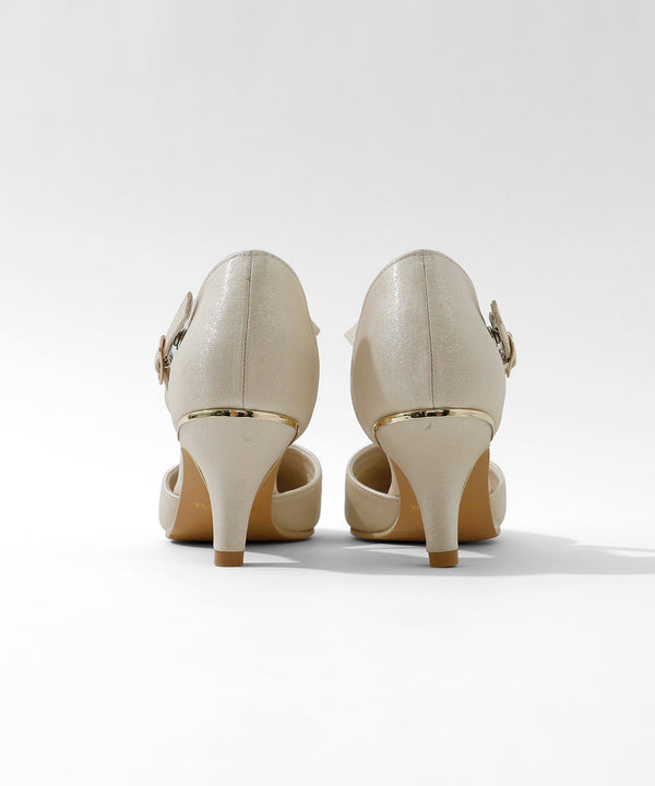 niana シャイニーサテンストラップ付パンプス ベージュ
