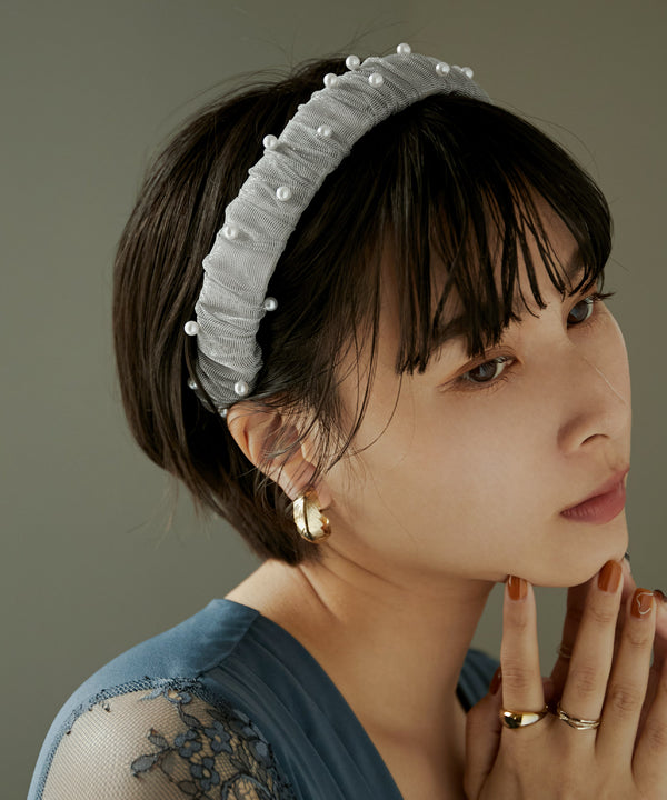 niana ラメチュールパールカチューシャ グレー