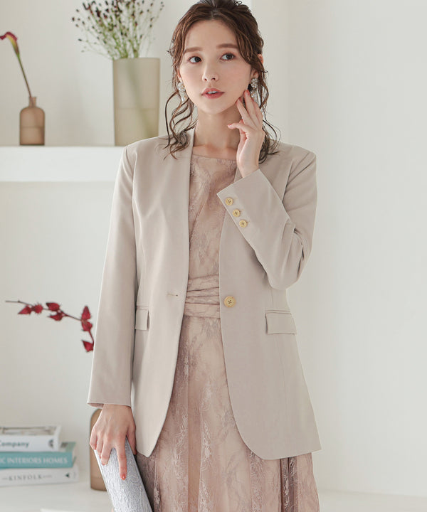 niana ウエストサッシュベルトノーカラーシングルジャケット ベージュ