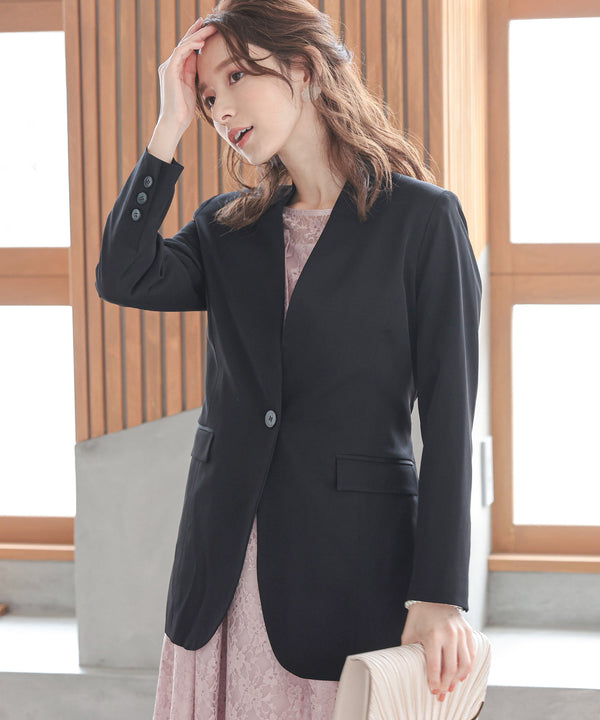 niana ウエストサッシュベルトノーカラーシングルジャケット ブラック