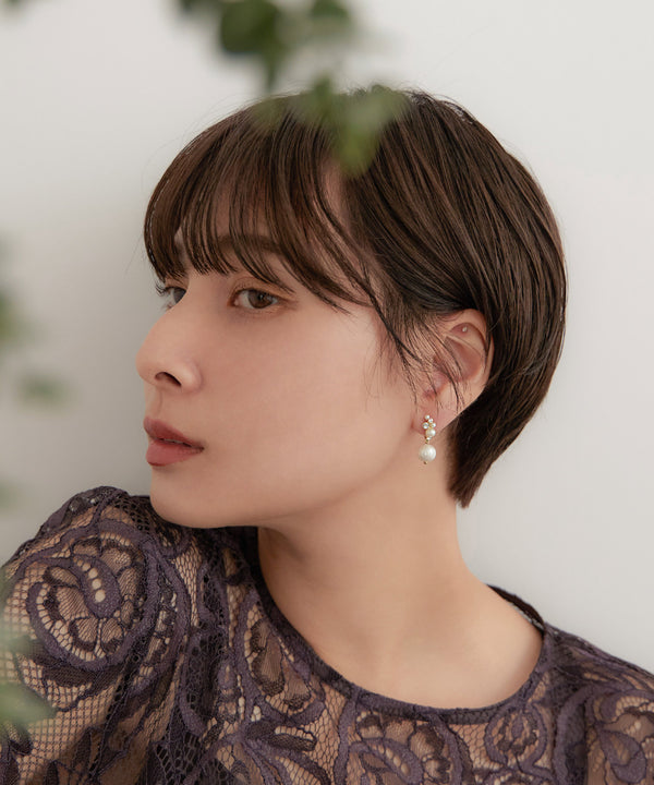 niana パール×ビジューノンホールピアス ゴールド