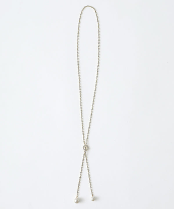 niana パールヘッド ビジューチェーンロングネックレス ゴールド