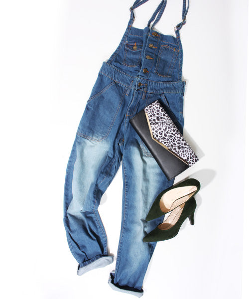 Fashion Letter ゆるサロペットデニムパンツ