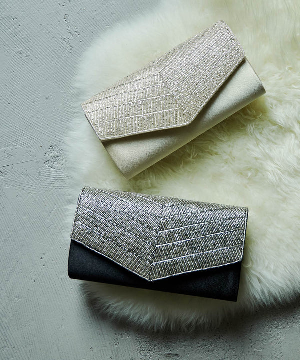 niana ビーズ刺繍フラップサテンパーティクラッチバッグ