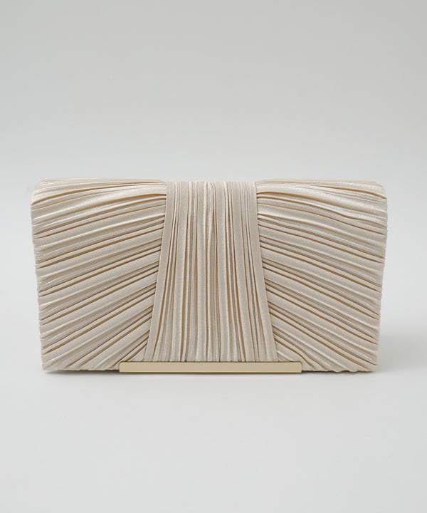 niana サテンプリーツパーティバッグ ベージュ