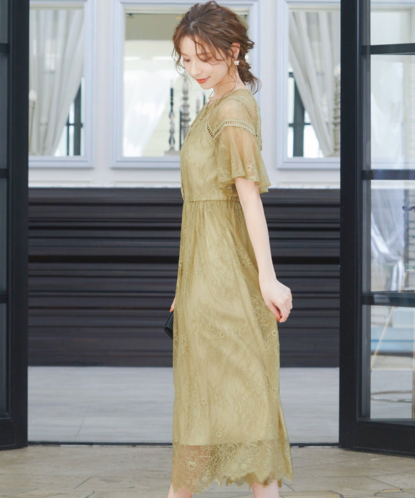 niana レース×レーステープデザイン ドレス イエロー