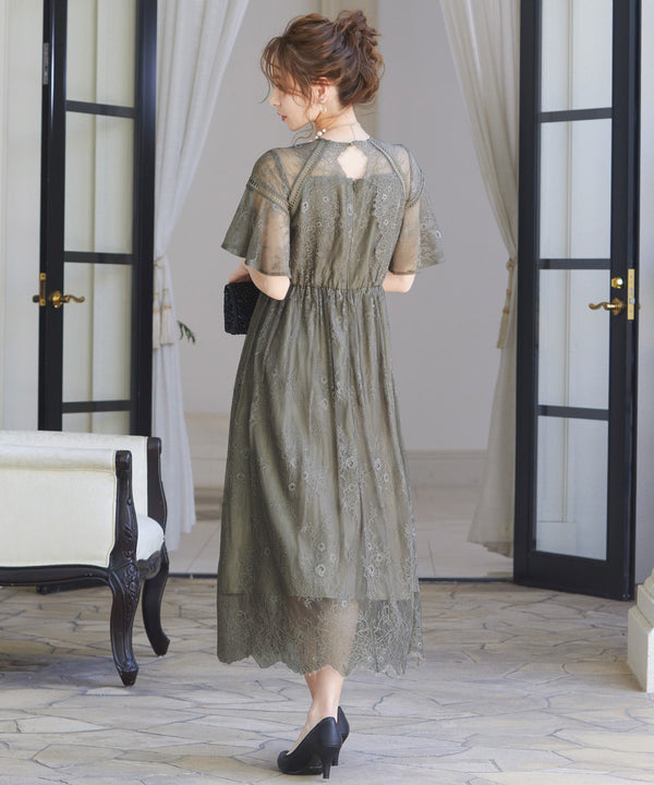 niana レース×レーステープデザイン ドレス グレージュ