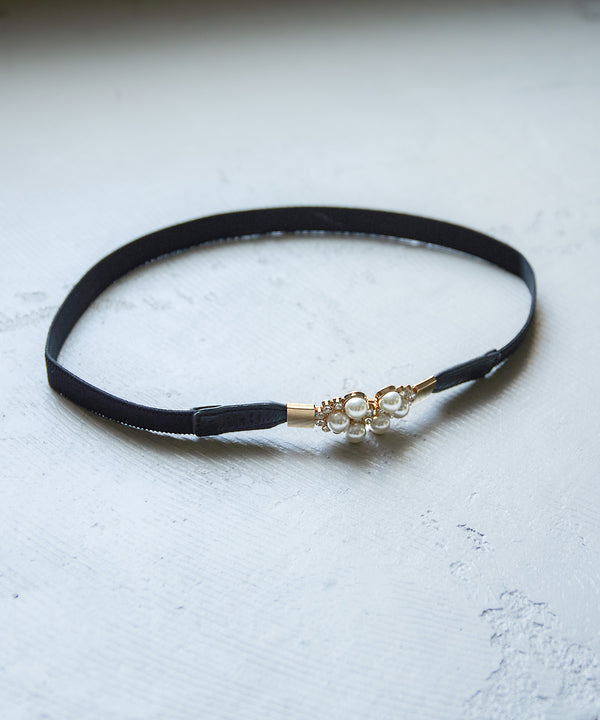 niana パールフラワー細ベルト ブラック