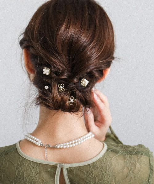 niana パール&クローバーヘアピン5本セット オフホワイト