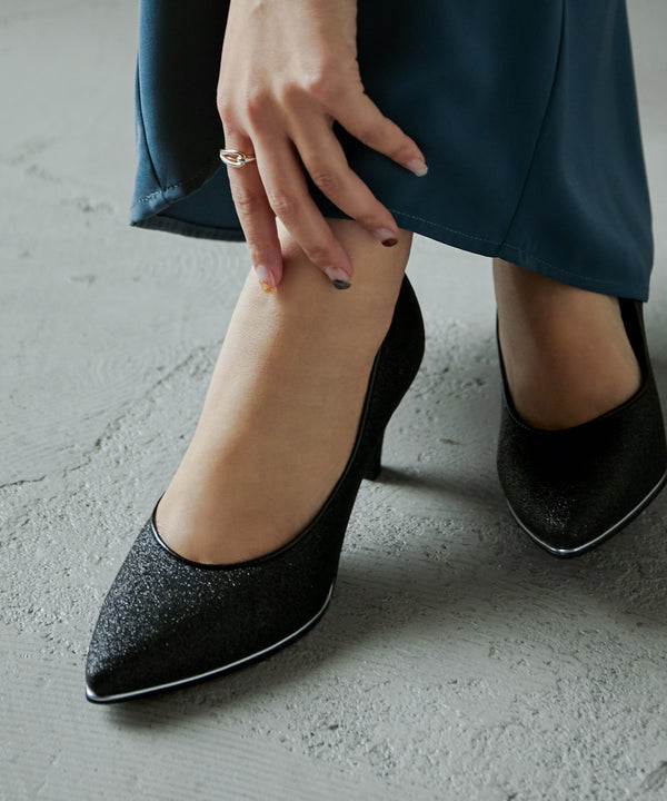niana 日本製グリッターパンプス ブラック