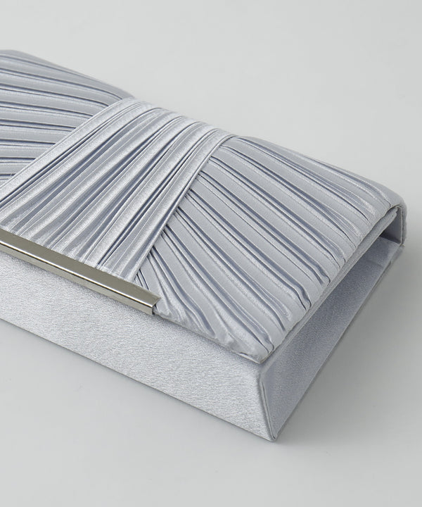 niana サテンプリーツパーティバッグ シルバー