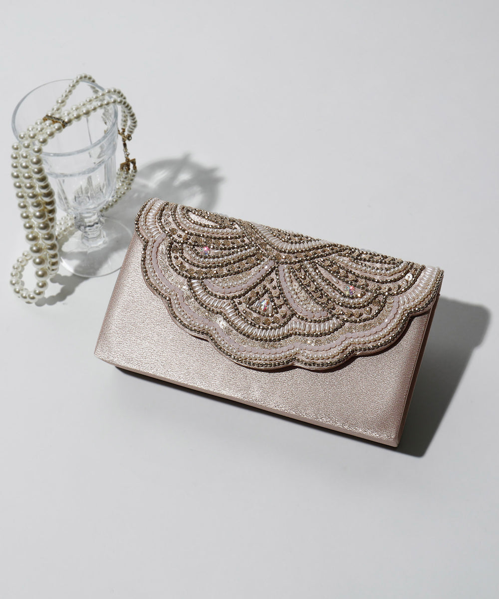 スカラップビーズ刺繍クラッチバッグ 結婚式｜パーティーバッグ