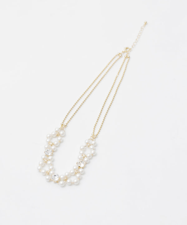 niana コンビリング×パールビジューネックレス オフホワイト