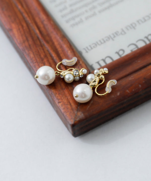 niana パール×ビジューノンホールピアス ゴールド