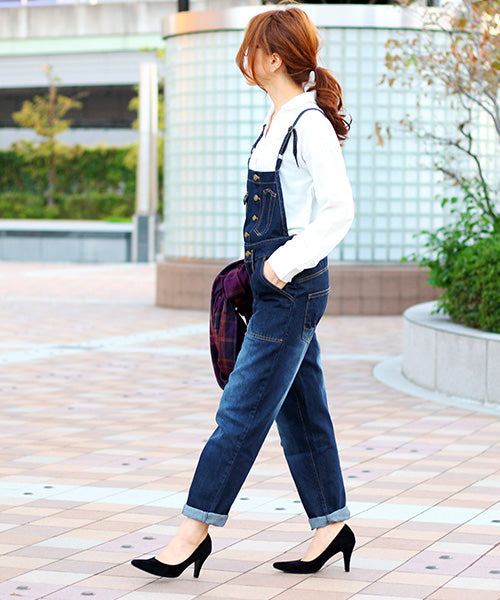 Fashion Letter ゆるサロペットデニムパンツ ネイビー