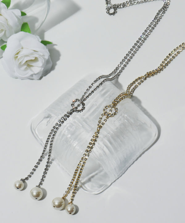 niana パールヘッド ビジューチェーンロングネックレス シルバー